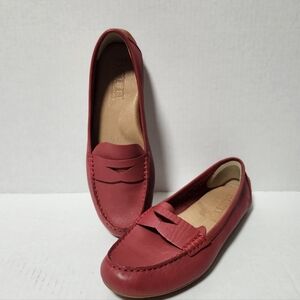 BORN Red Leather Women's Loafers Driving Moccasin Shoes 6